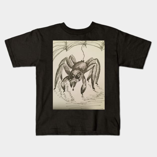 Spider with Web Kids T-Shirt by Artofmiarussell 